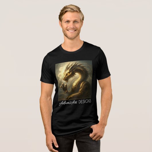 Golden Clockwork Dragon Fantasy Art Tri-Blend Shirt (Voorkant volledig)