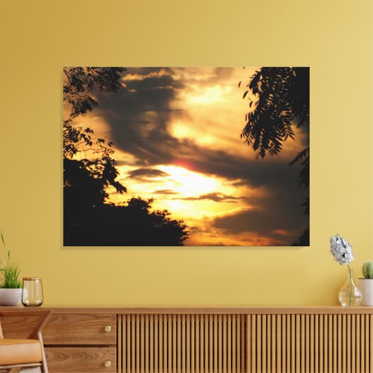 Golden Clouded Sunrise Wrapped Canvas Print (Insitu (Woonkamer))
