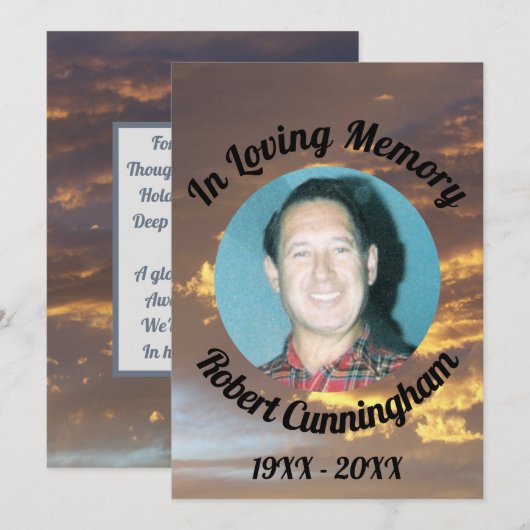 Golden Clouds Sunset Foto in Loving Memory Kaart (Voorkant / Achterkant)