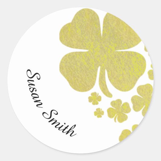 Golden Clover Shamrock Elegant Faux Gold Ronde Sticker (Voorkant)