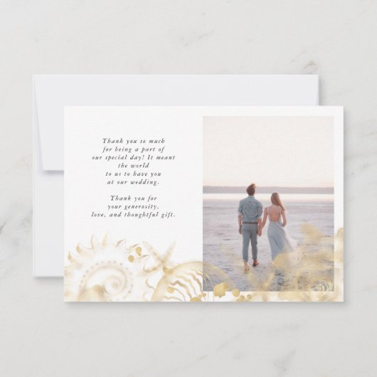Golden Coastal Twee foto bruiloft Bedankkaart (Achterkant)