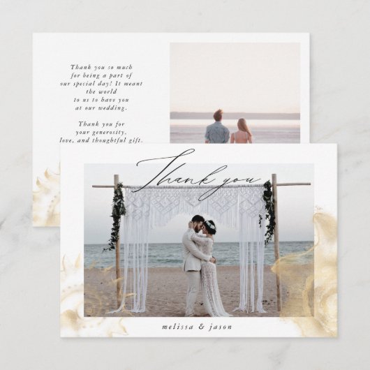 Golden Coastal Twee foto bruiloft Bedankkaart (Voorkant / Achterkant)