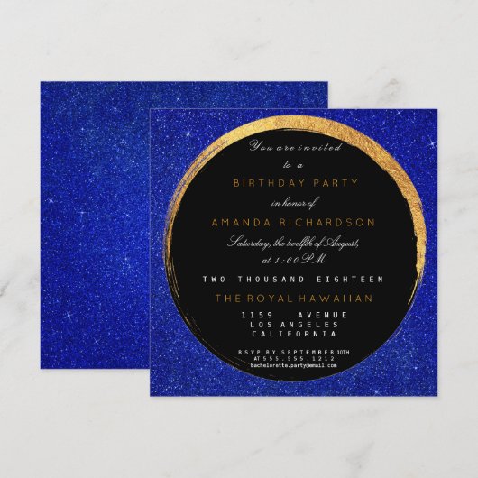 Golden Cobalt Glitter Geometric Vip Birthday Party Kaart (Voorkant / Achterkant)