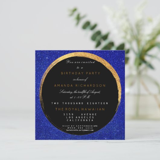 Golden Cobalt Glitter Geometric Vip Birthday Party Kaart (Staand voorkant)