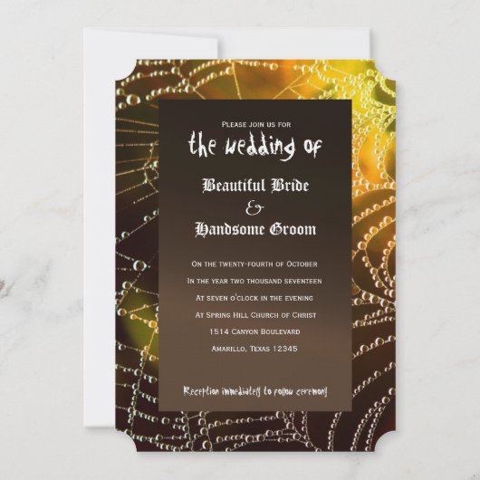 Golden Cobweb Halloween Wedding Uitnodiging (Achterkant)