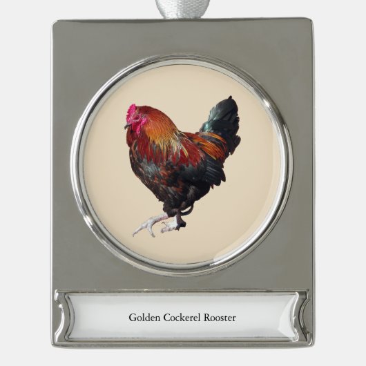 Golden Cockerel Rooster ornament Verzilverd Banner Ornament (Voorkant)