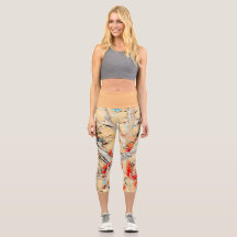 Golden Color Abstract Capri-Leggings