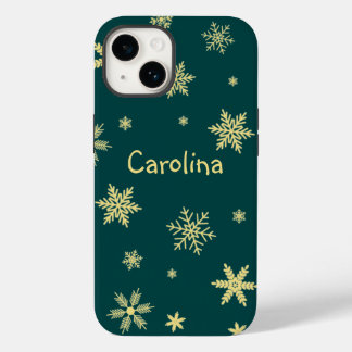 Golden Color Snowflakes naam blauwgroen Case-Mate iPhone 14 Hoesje