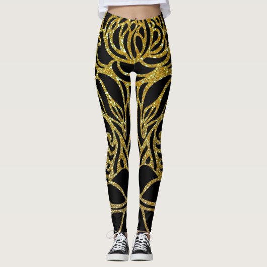 Golden Color Zebra Retro Animal Print Leggings (Voorkant)