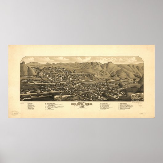 Golden Colorado 1882 Panoramische Kaart Poster (Voorkant)