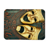 Golden comedy en tragedie maskers op gevlekt magneet (Horizontaal)