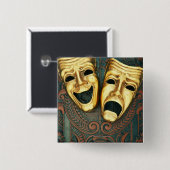 Golden comedy en tragedie maskers op gevlekt vierkante button 5,1 cm (Voorkant /achterkant)