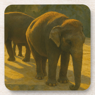 Golden Companions - Olifantentrio in warm licht Bier Onderzetter