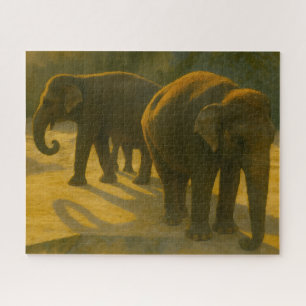 Golden Companions - Olifantentrio in warm licht Legpuzzel