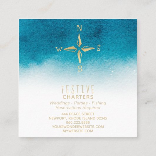 ** Golden Compass Beach Ocean Zee AP 13 Blauwgroen Vierkante Visitekaartje (Achterkant)