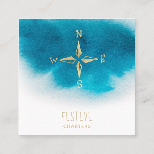 ** Golden Compass Beach Ocean Zee AP 13 Blauwgroen Vierkante Visitekaartje (Voorkant)