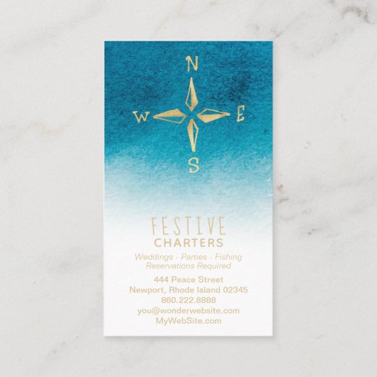 *~* Golden Compass Beach Ocean Zee White Blauwgroe Visitekaartje (Achterkant)