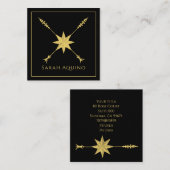 Golden Compass Roos en pijl op zwart Vierkante Visitekaartje (Voorkant / Achterkant)