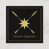 Golden Compass Roos en pijl op zwart Vierkante Visitekaartje (Voorkant)