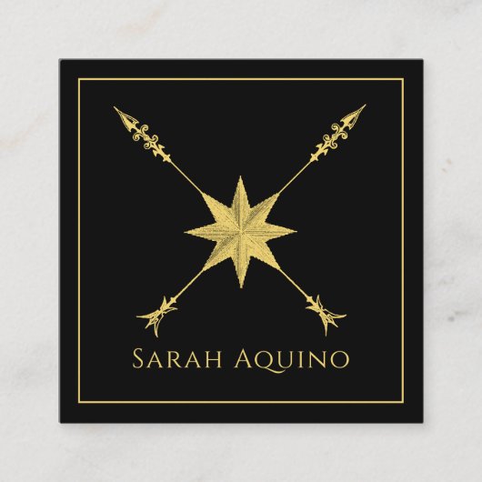 Golden Compass Roos en pijl op zwart Vierkante Visitekaartje (Voorkant)