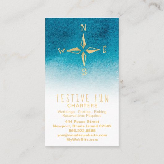 *~* Golden Compass Zee Beach Ocean White Blauwgroe Visitekaartje (Achterkant)