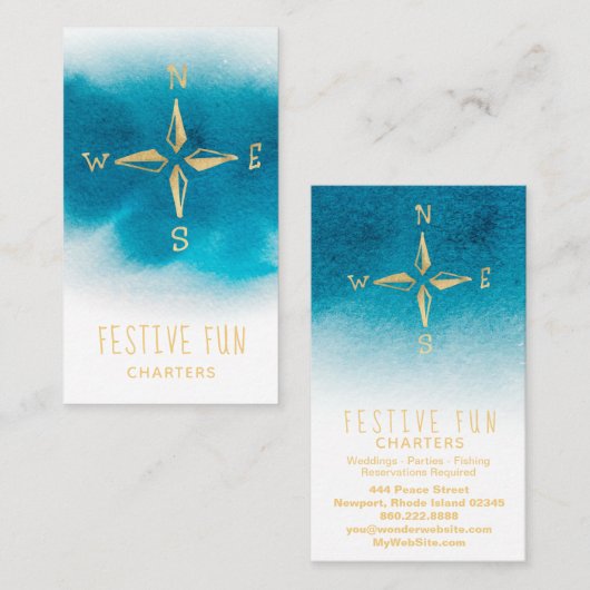 *~* Golden Compass Zee Beach Ocean White Blauwgroe Visitekaartje (Voorkant / Achterkant)