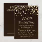 Golden confetti 100th Birthday Party Invitation Kaart (Voorkant / Achterkant)