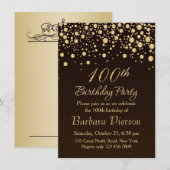 Golden confetti 100th Birthday Party Invitation Kaart (Voorkant / Achterkant)