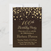 Golden confetti 100th Birthday Party Invitation Kaart (Voorkant)