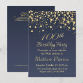 Golden confetti 100th Birthday Party Invitation Kaart (Voorkant / Achterkant)