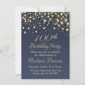Golden confetti 100th Birthday Party Invitation Kaart (Voorkant)