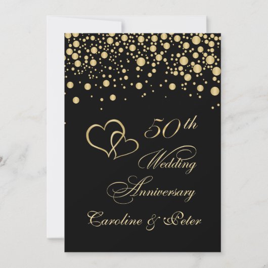 Golden confetti 50th Wedding Jubileum Invite Kaart (Voorkant)