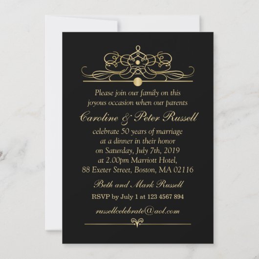 Golden confetti 50th Wedding Jubileum Invite Kaart (Achterkant)