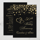 Golden confetti 50th Wedding Jubileum Invite Kaart (Voorkant / Achterkant)