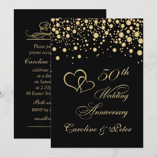 Golden confetti 50th Wedding Jubileum Invite Kaart (Voorkant / Achterkant)