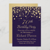 Golden confetti 70th Birthday Party Invitation Kaart (Voorkant / Achterkant)