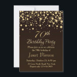 Golden confetti 70th Birthday Party Invitation Kaart<br><div class="desc">Golden round confetti op een donkerbruine gradiëntachtergrond 70th Birthday Party Invitation</div>