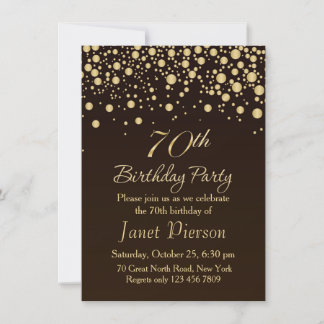 Golden confetti 70th Birthday Party Invitation Kaart