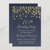 Golden confetti 70th Birthday Party Invitation Kaart (Voorkant / Achterkant)