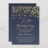 Golden confetti 75th Birthday Party Invitation Kaart (Voorkant / Achterkant)