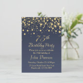 Golden confetti 75th Birthday Party Invitation Kaart (Staand voorkant)