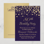 Golden confetti 80th Birthday Party Invitation Kaart (Voorkant / Achterkant)