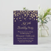 Golden confetti 80th Birthday Party Invitation Kaart (Staand voorkant)