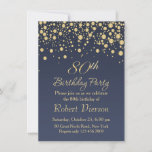 Golden confetti 80th Birthday Party Invitation Kaart<br><div class="desc">Golden round confetti on a bluish gradient background 80th Birthday Party Invitation</div>