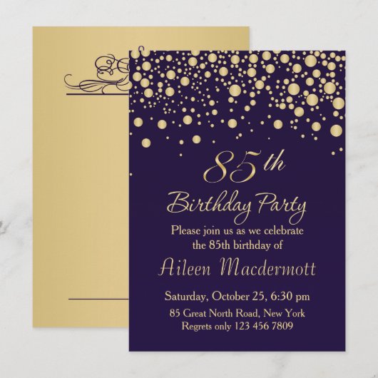 Golden confetti 85th Birthday Party Invitation Kaart (Voorkant / Achterkant)