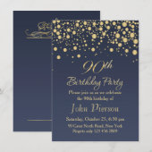 Golden confetti 90th Birthday Party Invitation Kaart (Voorkant / Achterkant)