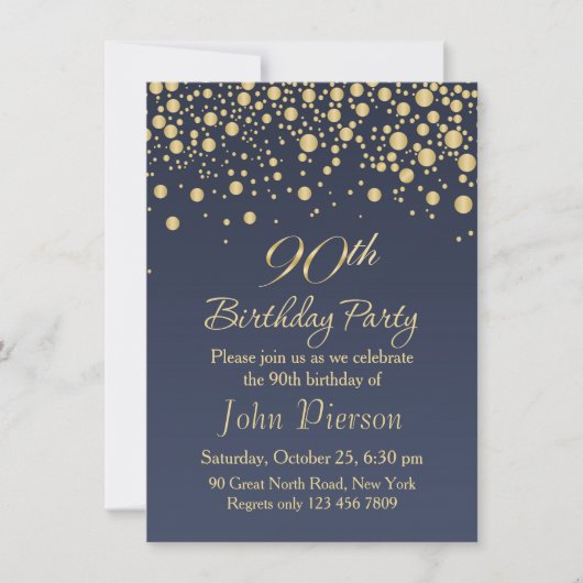 Golden confetti 90th Birthday Party Invitation Kaart (Voorkant)