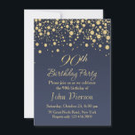 Golden confetti 90th Birthday Party Invitation Kaart<br><div class="desc">Golden round confetti op een blauwige grijze achtergrond 90th Birthday Party Invitation</div>