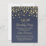 Golden confetti 90th Birthday Party Invitation Kaart<br><div class="desc">Golden round confetti op een blauwige grijze achtergrond 90th Birthday Party Invitation</div>