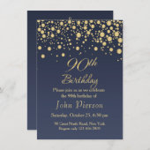 Golden confetti 90th Birthday Party Invitation Kaart (Voorkant / Achterkant)